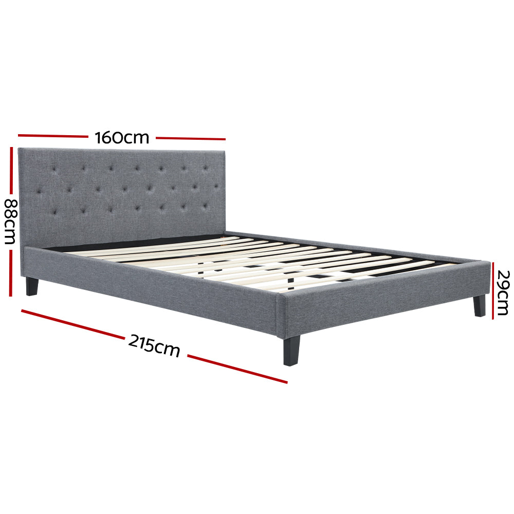 Artiss Vanke Bed Frame Fabric- Grey Queen-Bed Frames-PEROZ Accessories