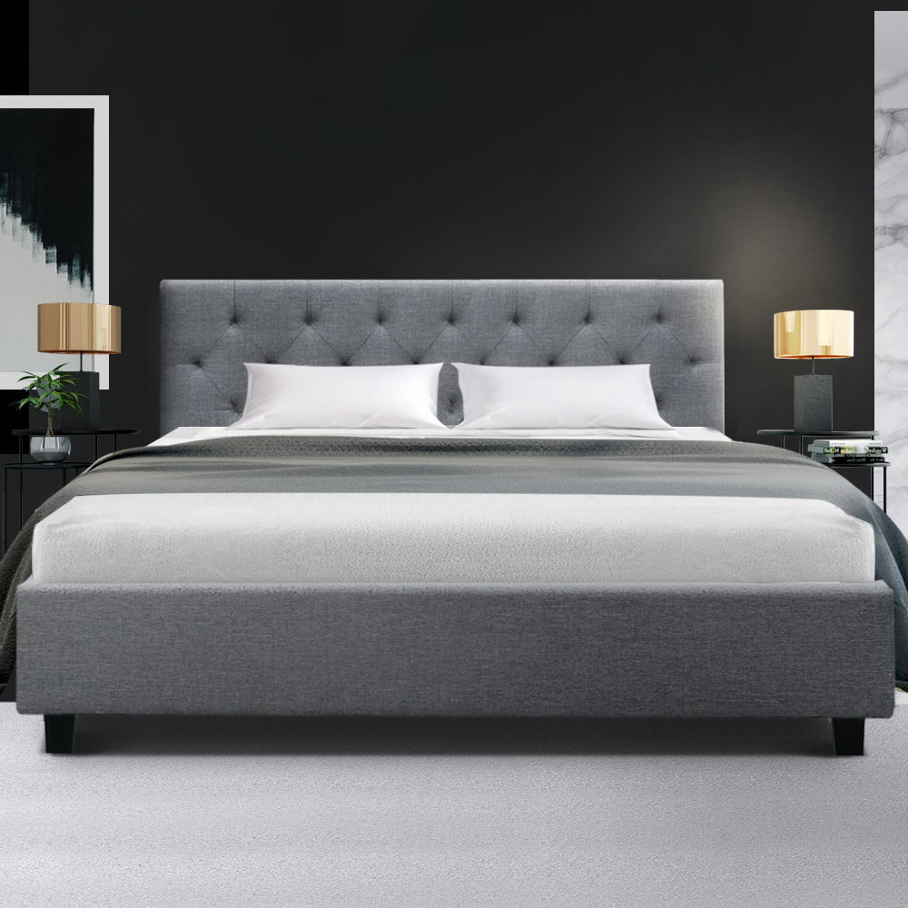 Artiss Vanke Bed Frame Fabric- Grey Queen-Bed Frames-PEROZ Accessories