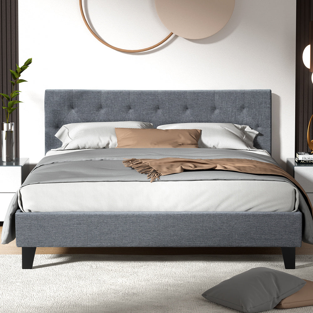 Artiss Vanke Bed Frame Fabric- Grey Queen-Bed Frames-PEROZ Accessories