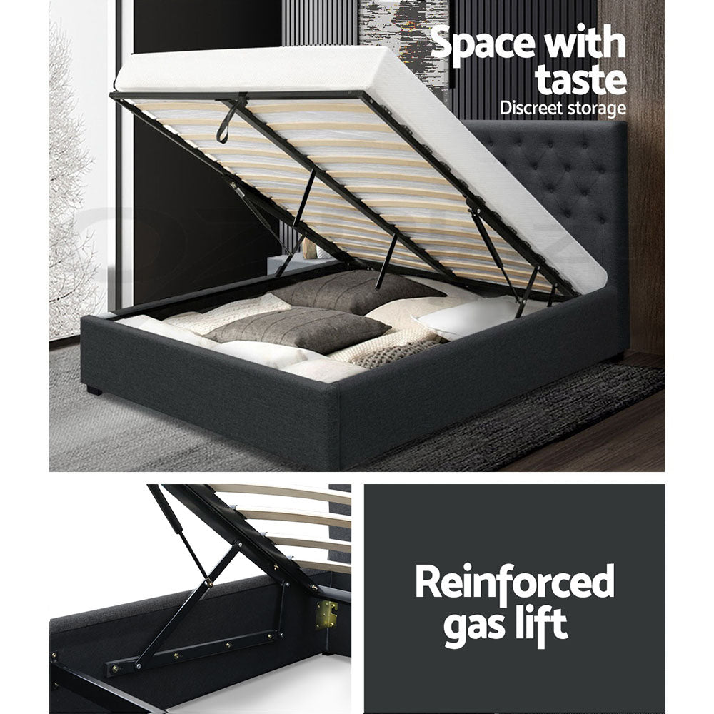 Artiss Bed Frame Double Size Gas Lift Base With Storage Charcoal Fabric Vila Collection-Bed Frames-PEROZ Accessories