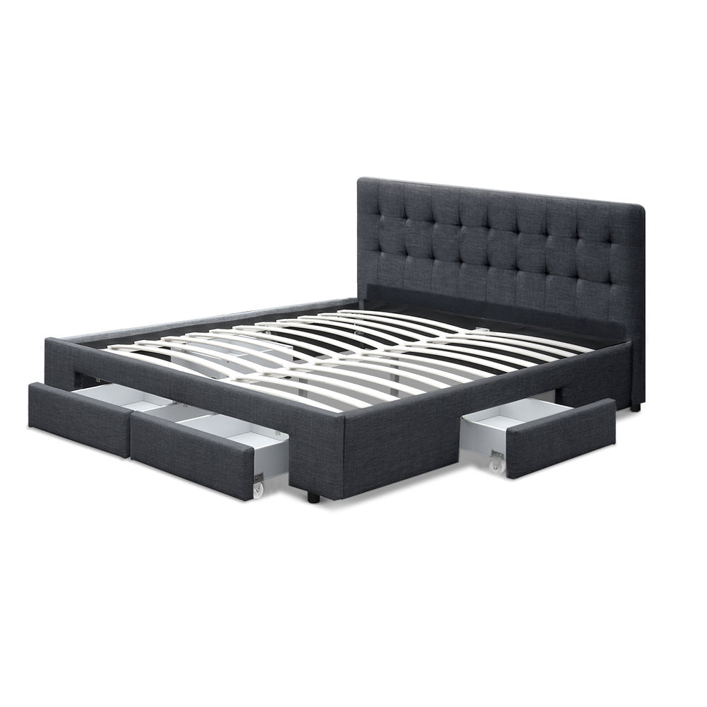 Artiss Avio Bed Frame Fabric Storage Drawers - Charcoal Double-Bed Frames-PEROZ Accessories