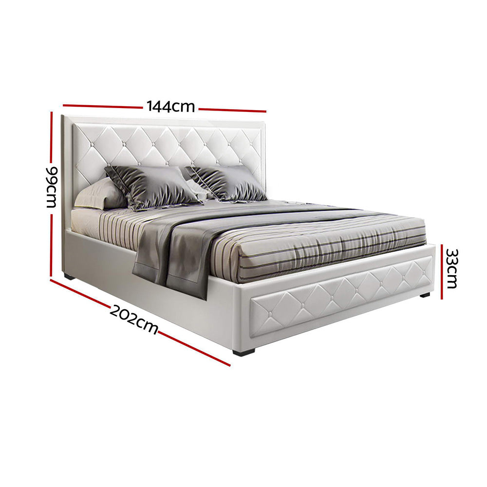 Artiss Tiyo Bed Frame PU Leather Gas Lift Storage - White Double-Bed Frames-PEROZ Accessories