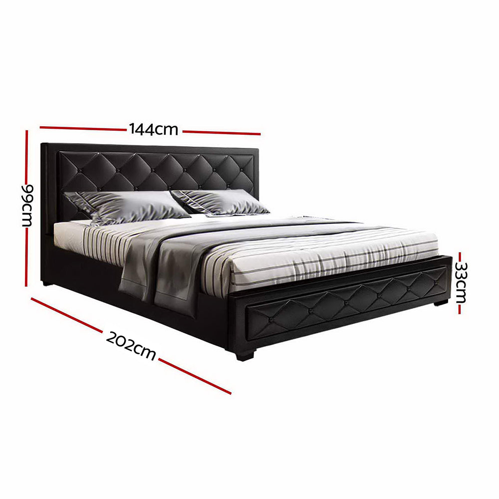 Artiss Bed Frame Double Size Gas Lift Base With Storage Black Leather Tiyo Collection-Bed Frames-PEROZ Accessories