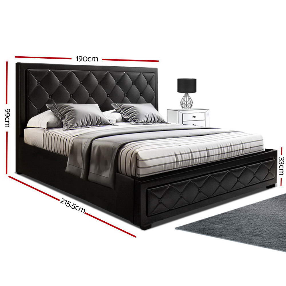 Artiss Tiyo Bed Frame PU Leather Gas Lift Storage - Black King-Bed Frames-PEROZ Accessories