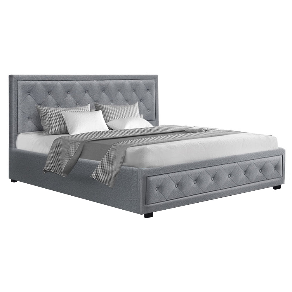 Artiss Tiyo Bed Frame Fabric Gas Lift Storage - Grey King-Bed Frames-PEROZ Accessories