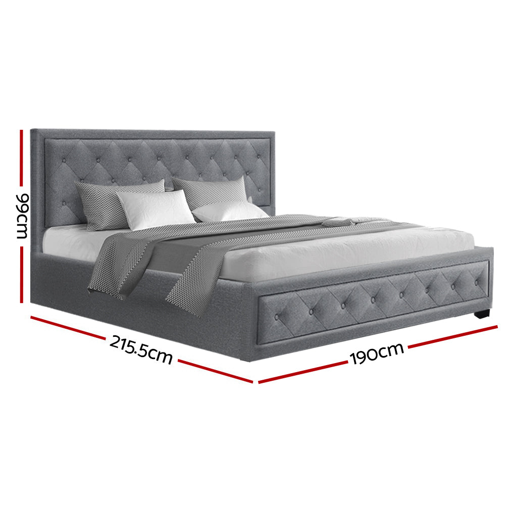 Artiss Tiyo Bed Frame Fabric Gas Lift Storage - Grey King-Bed Frames-PEROZ Accessories