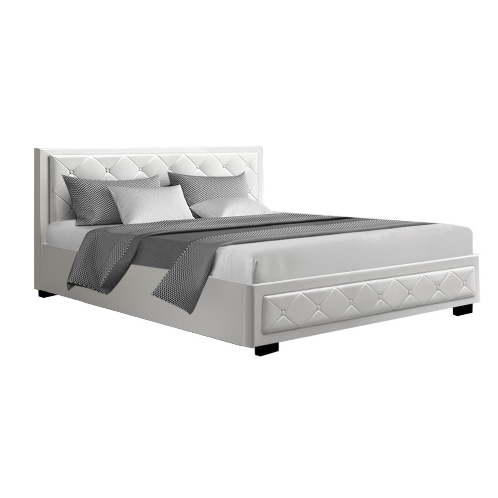 Artiss Bed Frame King Size Gas Lift Base With Storage White Leather Tiyo Collection-Bed Frames-PEROZ Accessories