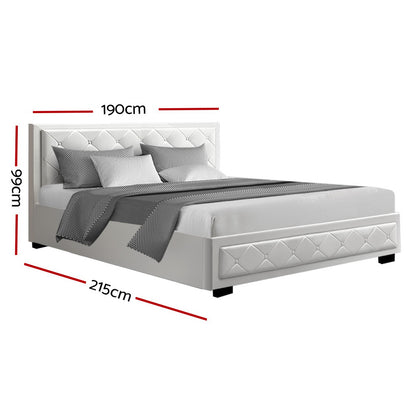 Artiss Bed Frame King Size Gas Lift Base With Storage White Leather Tiyo Collection-Bed Frames-PEROZ Accessories