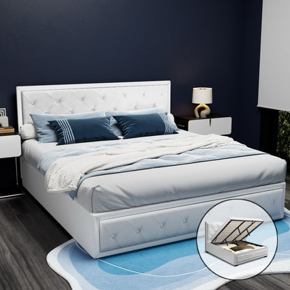 Artiss Bed Frame King Size Gas Lift Base With Storage White Leather Tiyo Collection-Bed Frames-PEROZ Accessories