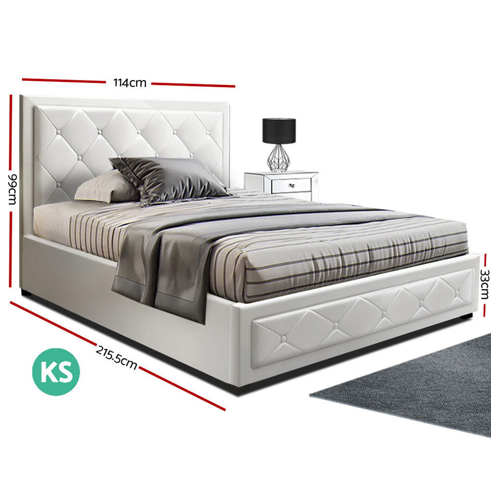 Artiss Tiyo Bed Frame PU Leather Gas Lift Storage - White King Single-Bed Frames-PEROZ Accessories