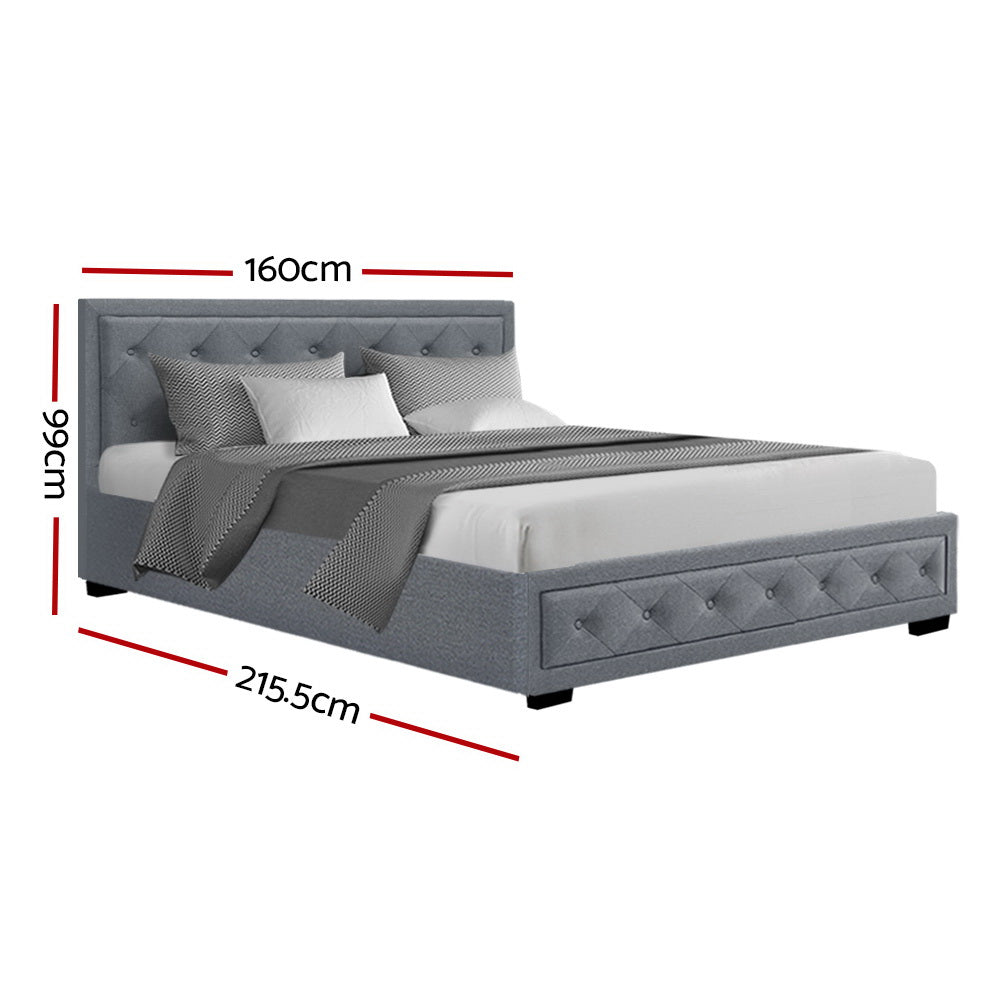 Artiss Tiyo Bed Frame Fabric Gas Lift Storage - Grey Queen-Bed Frames-PEROZ Accessories