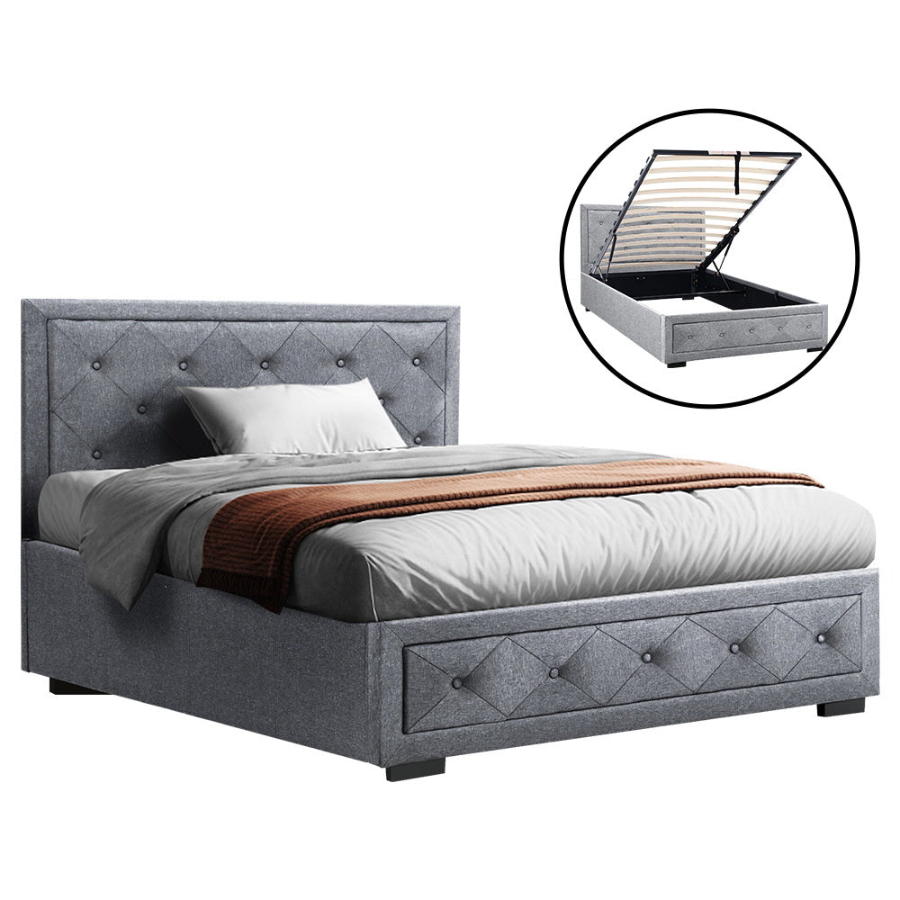 Artiss Bed Frame King Single Size Gas Lift Mattress Base with Storage Fabric-Bed Frames-PEROZ Accessories