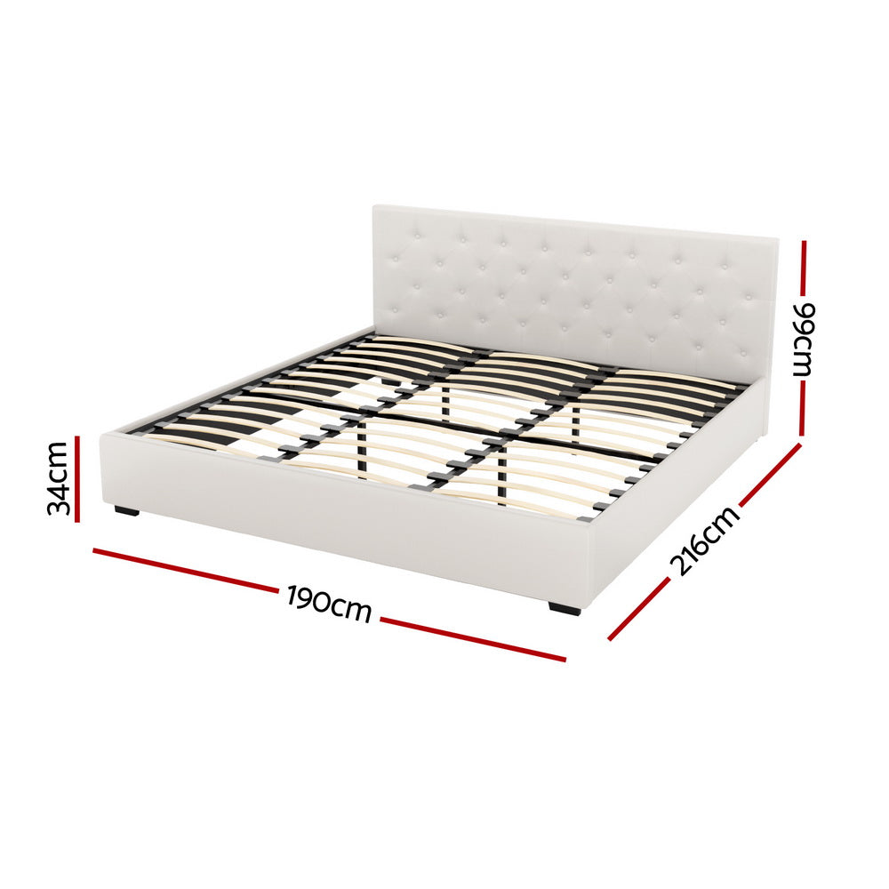 Artiss Bed Frame King Size Gas Lift Beige VILA-Furniture &gt; Bedroom &gt; Beds &amp; Bed Frames-PEROZ Accessories