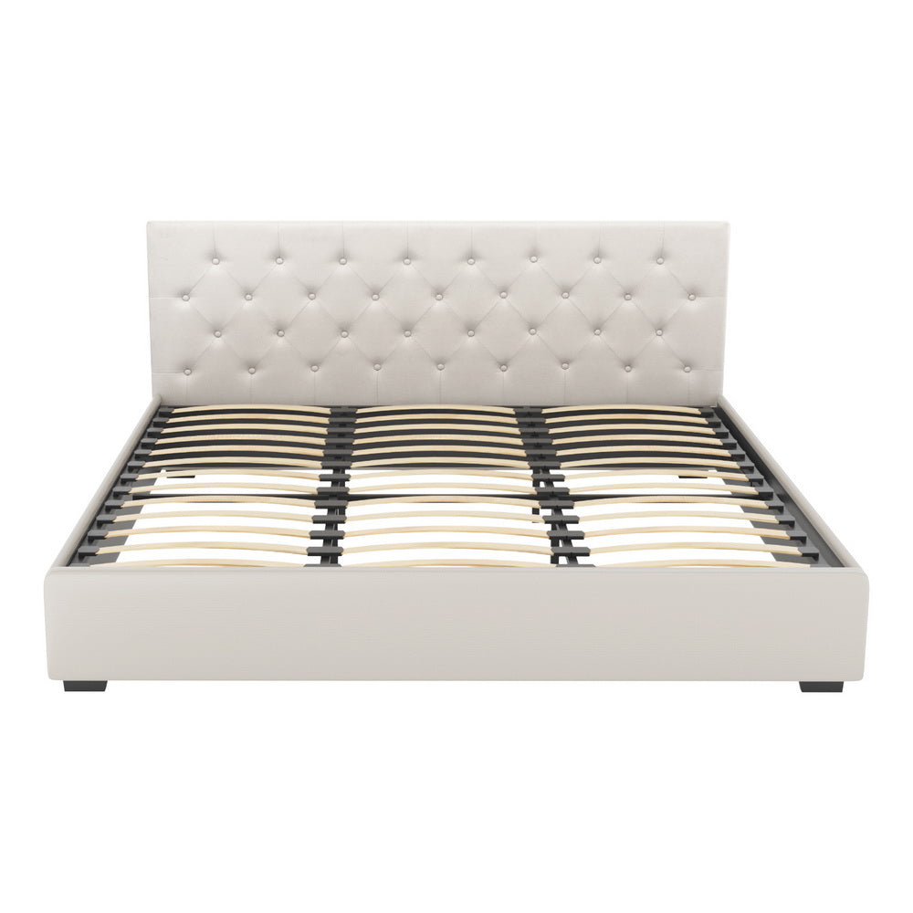 Artiss Bed Frame King Size Gas Lift Beige VILA-Furniture &gt; Bedroom &gt; Beds &amp; Bed Frames-PEROZ Accessories