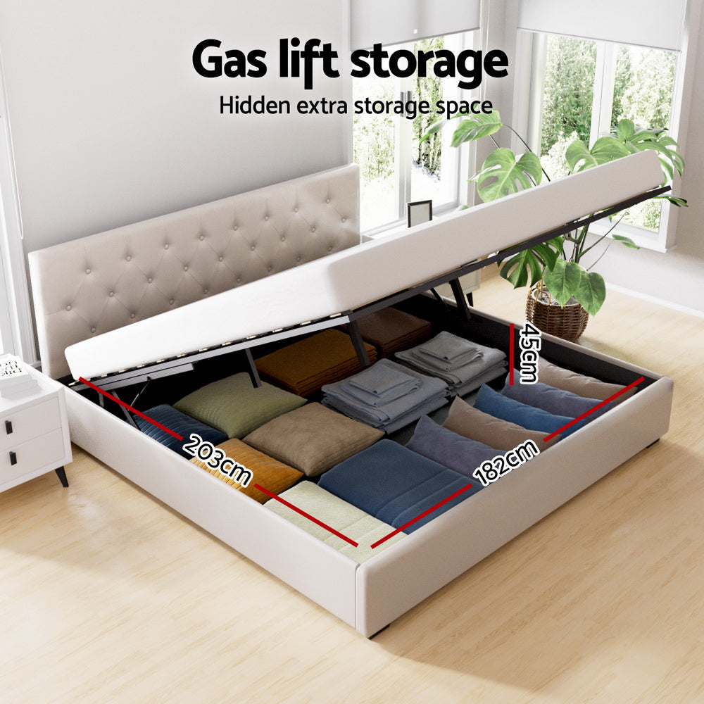 Artiss Bed Frame King Size Gas Lift Beige VILA-Furniture &gt; Bedroom &gt; Beds &amp; Bed Frames-PEROZ Accessories