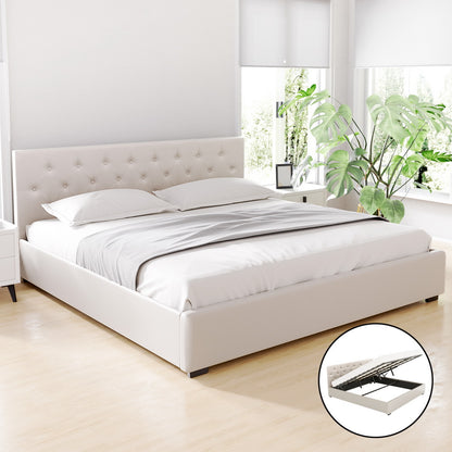 Artiss Bed Frame King Size Gas Lift Beige VILA-Furniture &gt; Bedroom &gt; Beds &amp; Bed Frames-PEROZ Accessories