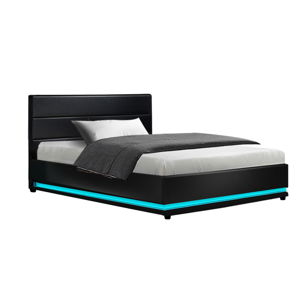 Artiss RGB LED Bed Frame King Single Size Gas Lift Base Storage Leather LUMI-Bed Frames-PEROZ Accessories