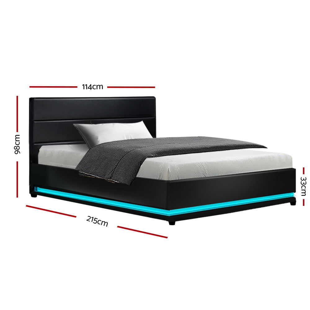 Artiss RGB LED Bed Frame King Single Size Gas Lift Base Storage Leather LUMI-Bed Frames-PEROZ Accessories