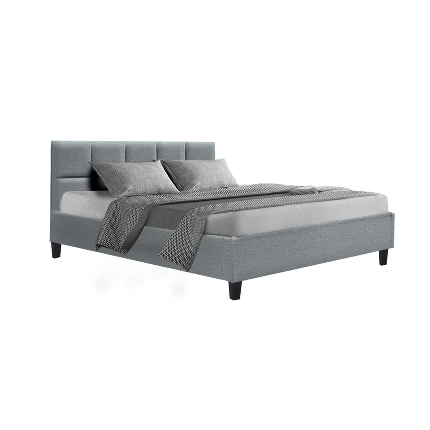 Artiss Tino Bed Frame Queen Size Grey Fabric-Bed Frames-PEROZ Accessories