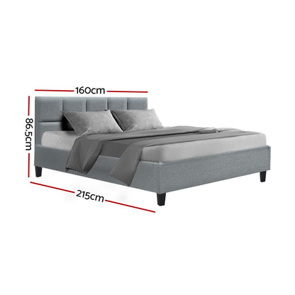 Artiss Tino Bed Frame Queen Size Grey Fabric-Bed Frames-PEROZ Accessories