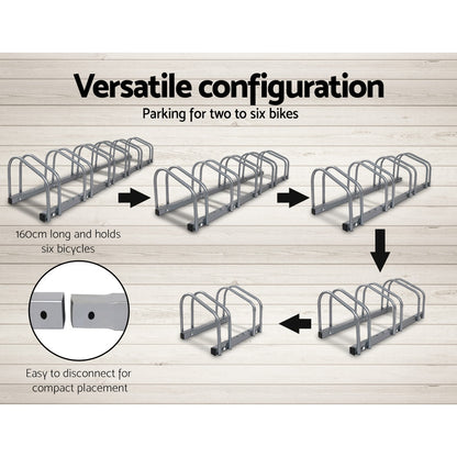 Weisshorn 6 Bike Stand Rack Bicycle Storage Floor Parking Holder Cycling Silver-Sports &amp; Fitness &gt; Bikes &amp; Accessories &gt; Bicycle Stands &amp; Storage-PEROZ Accessories