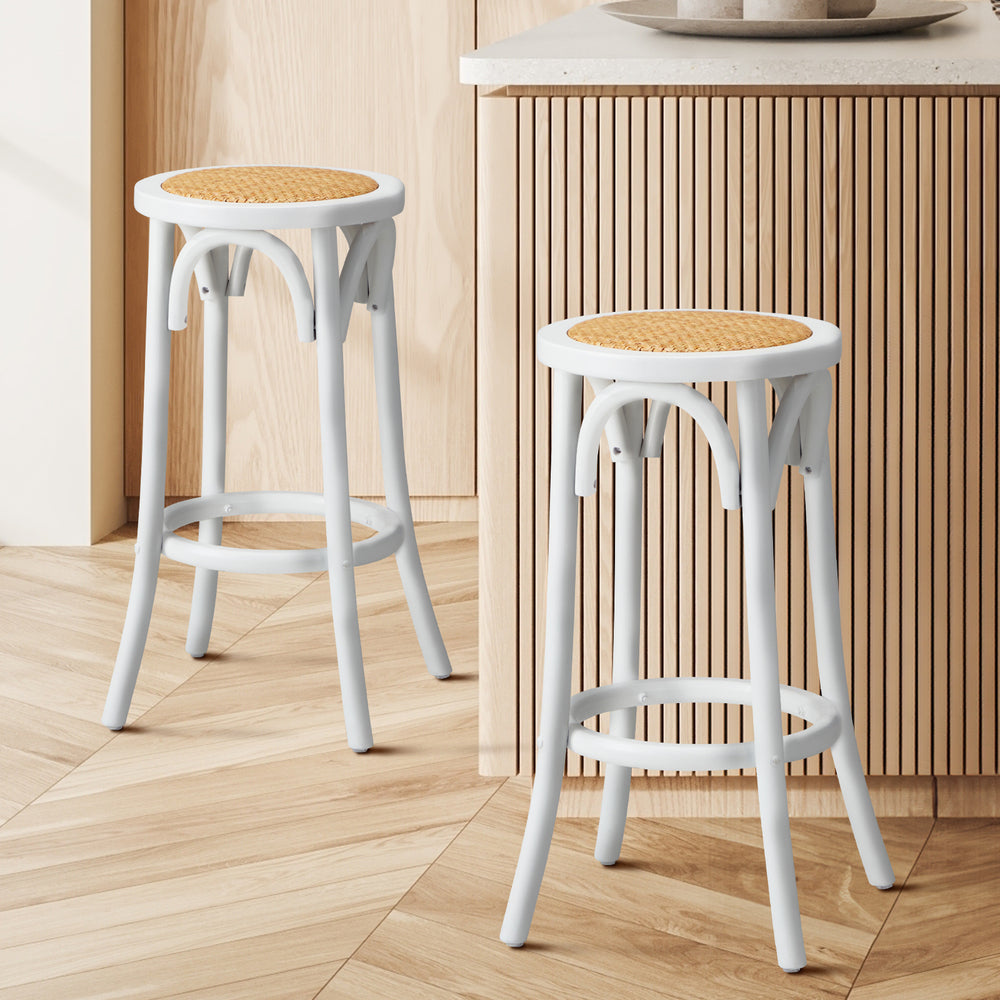 Oikiture 2x Bar Stools Dining Chair Rattan Seat White-Bar Stools-PEROZ Accessories