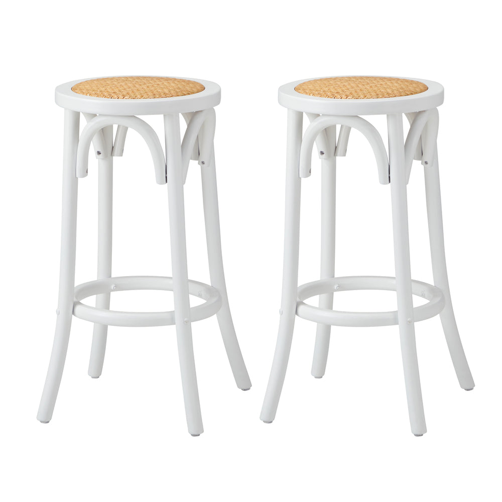 Oikiture 2x Bar Stools Dining Chair Rattan Seat White-Bar Stools-PEROZ Accessories