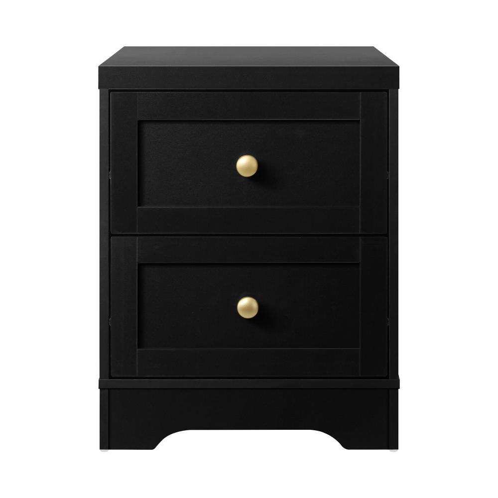 Oikiture Bedside Table Wooden Nightstand with 2 Drawers Black-Bedside Tables-PEROZ Accessories