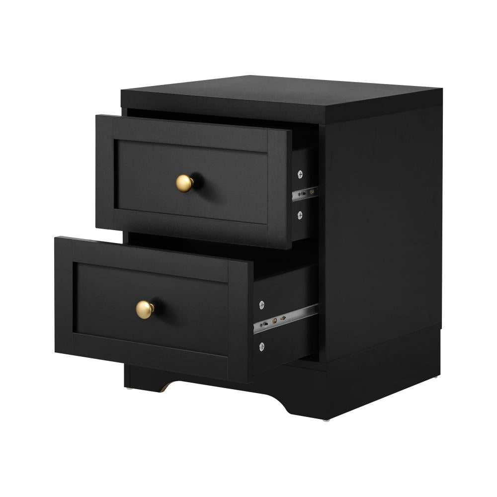 Oikiture Bedside Table Wooden Nightstand with 2 Drawers Black-Bedside Tables-PEROZ Accessories