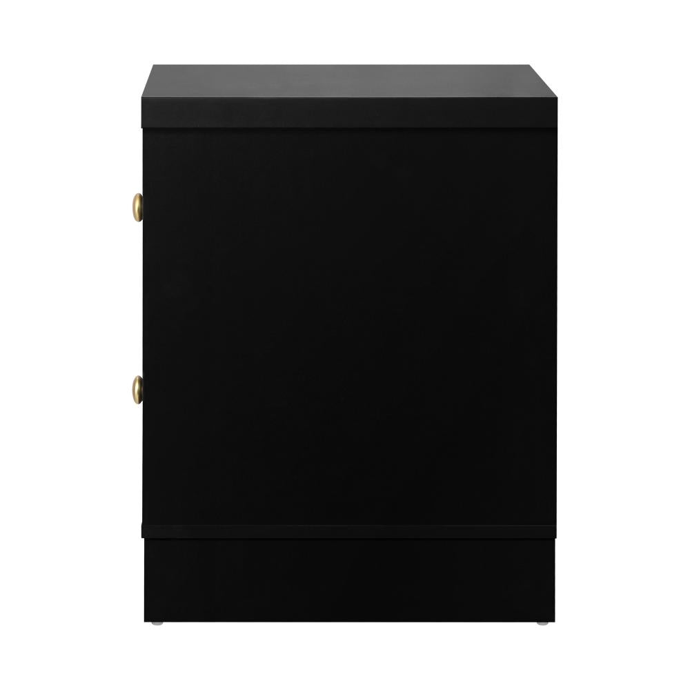 Oikiture Bedside Table Wooden Nightstand with 2 Drawers Black-Bedside Tables-PEROZ Accessories