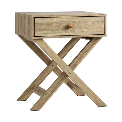 Oikiture Bedside Table with Wooden Frame and Cross Base Side Table Nightstand Wooden-Bedside Tables-PEROZ Accessories