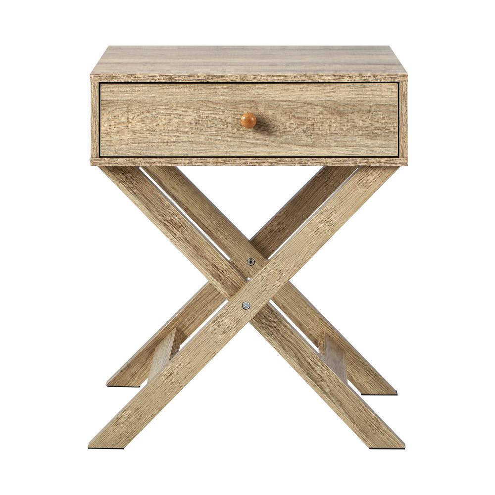 Oikiture Bedside Table with Wooden Frame and Cross Base Side Table Nightstand Wooden-Bedside Tables-PEROZ Accessories