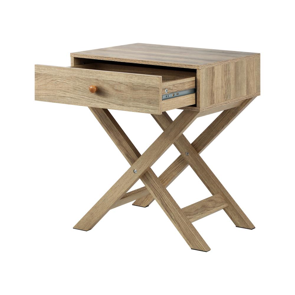 Oikiture Bedside Table with Wooden Frame and Cross Base Side Table Nightstand Wooden-Bedside Tables-PEROZ Accessories