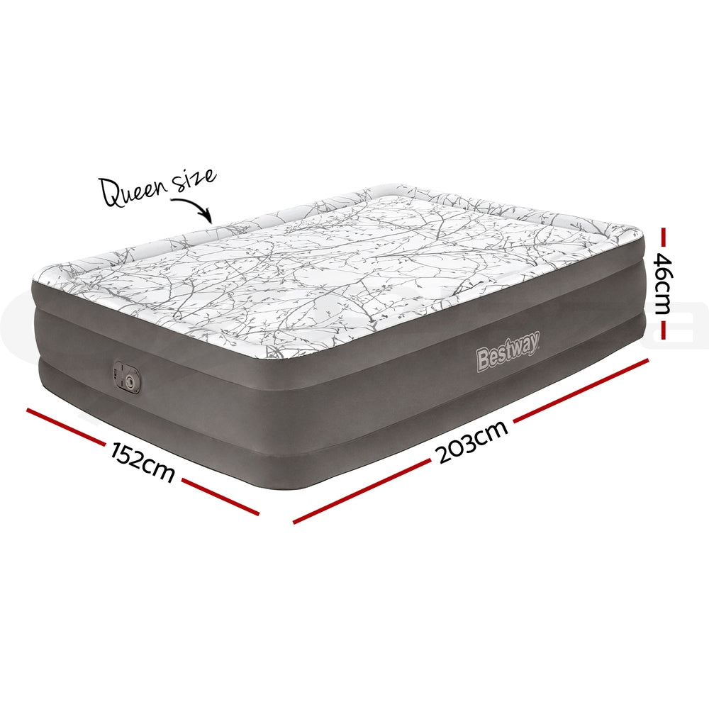 Bestway Air Mattress Queen Inflatable Bed 46cm Airbed Decorated Surface Grey-Outdoor &gt; Camping-PEROZ Accessories