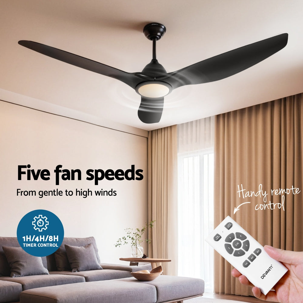 Devanti 64 Inch Ceiling Fan DC Motor w/Light w/Remote - Black-Appliances &gt; Fans &gt; Ceiling Fans-PEROZ Accessories