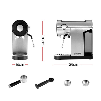 Devanti 20 Bar Coffee Machine Espresso Cafe Maker-Coffee Makers-PEROZ Accessories