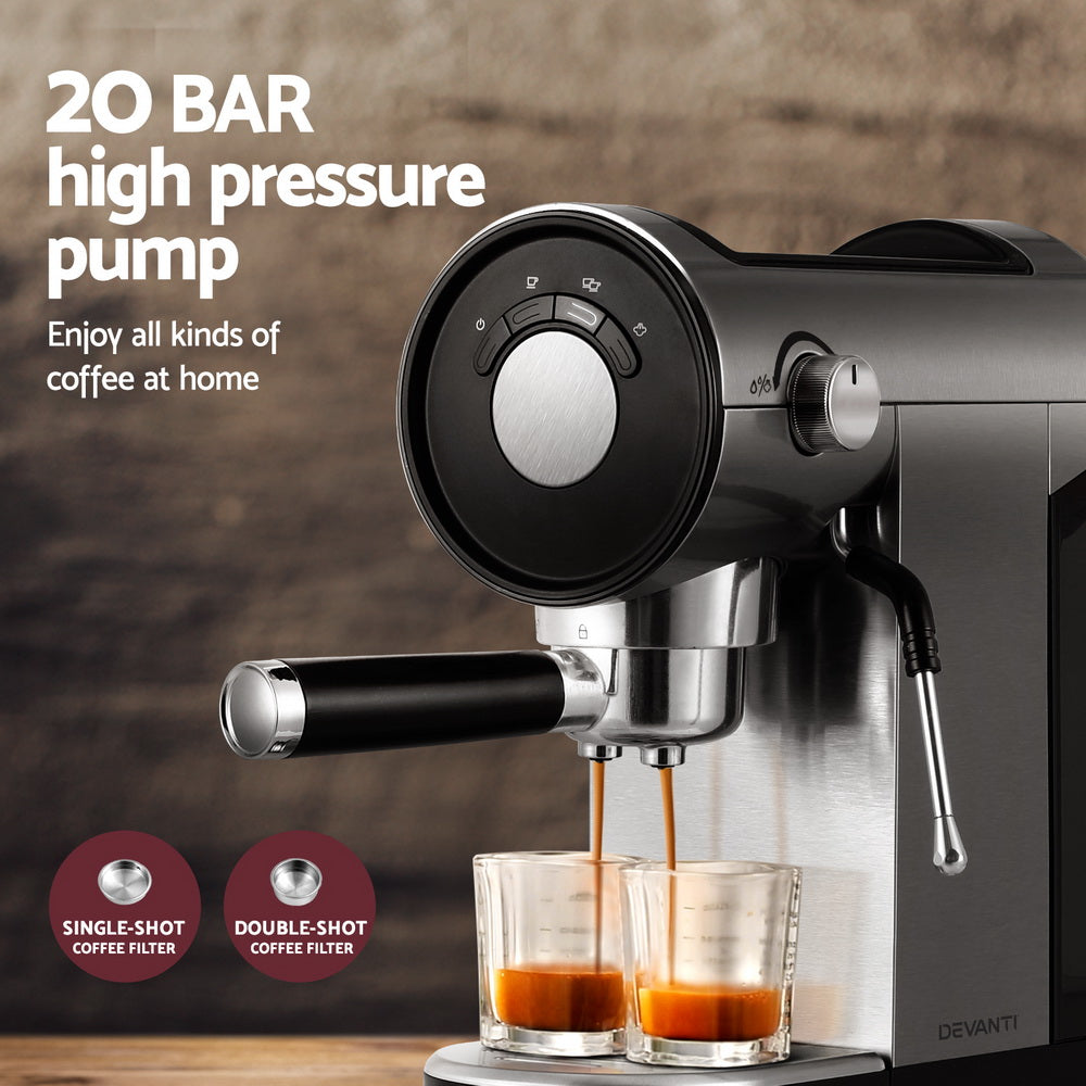 Devanti 20 Bar Coffee Machine Espresso Cafe Maker-Coffee Makers-PEROZ Accessories