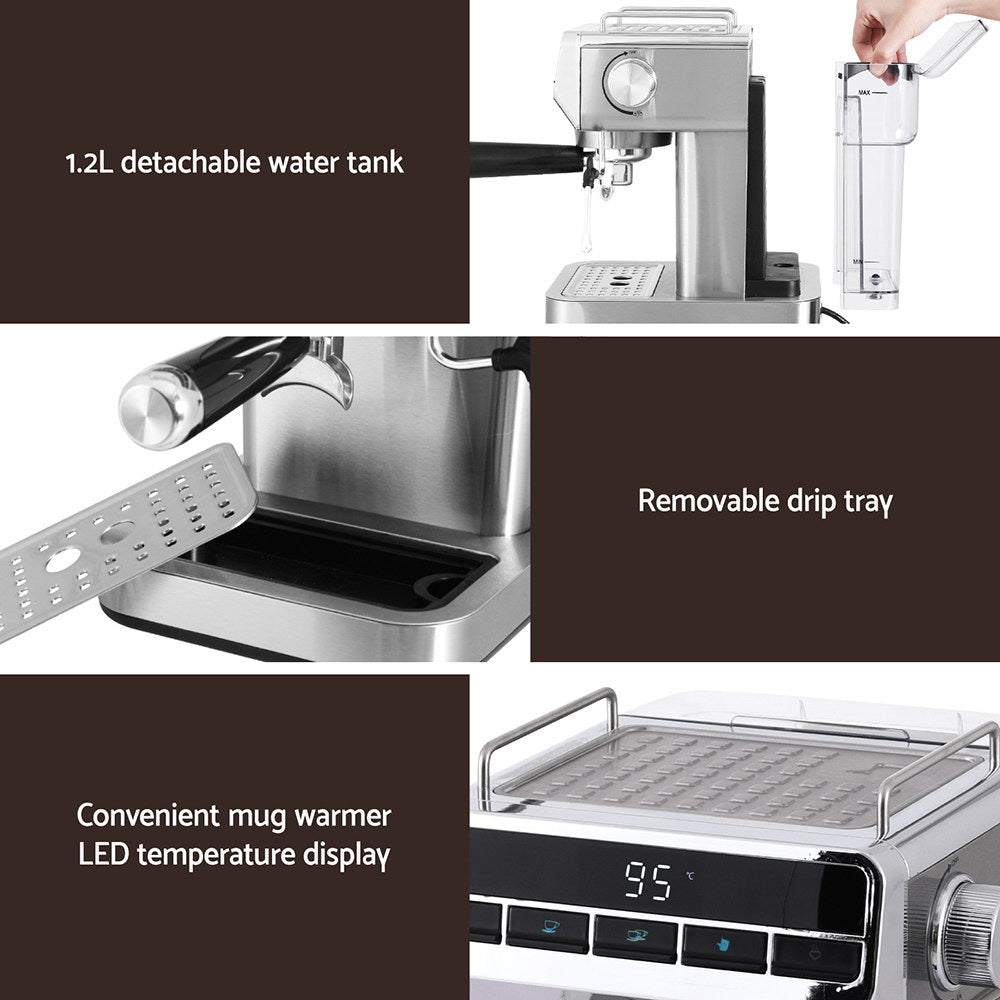 Devanti 20 Bar Coffee Machine Espresso Cafe Maker-Appliances &gt; Kitchen Appliances-PEROZ Accessories