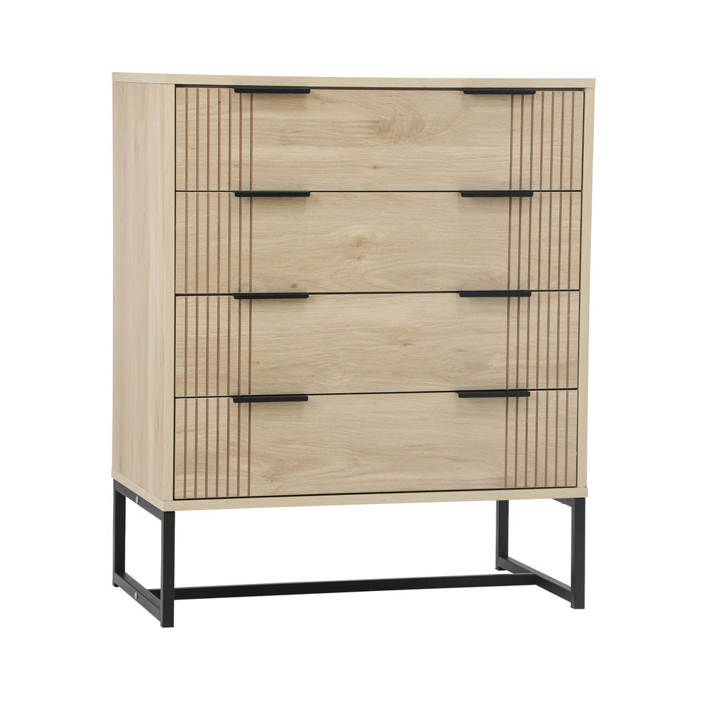 Oikiture 4 Chest of Drawers Dresser Table Lowboy Natural-Chest of Drawers-PEROZ Accessories