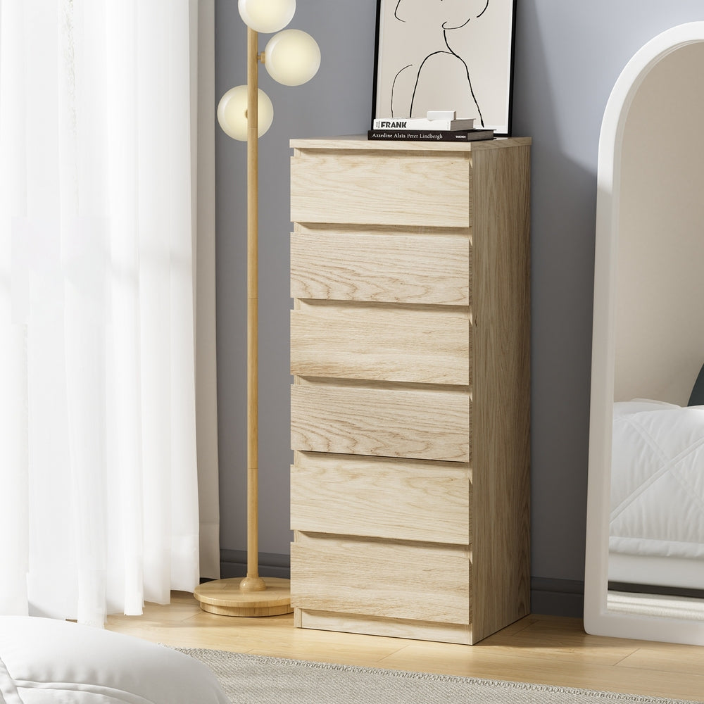 Oikiture 6 Chest of Drawers Tallboy Dresser Table Natural-Chest of Drawers-PEROZ Accessories