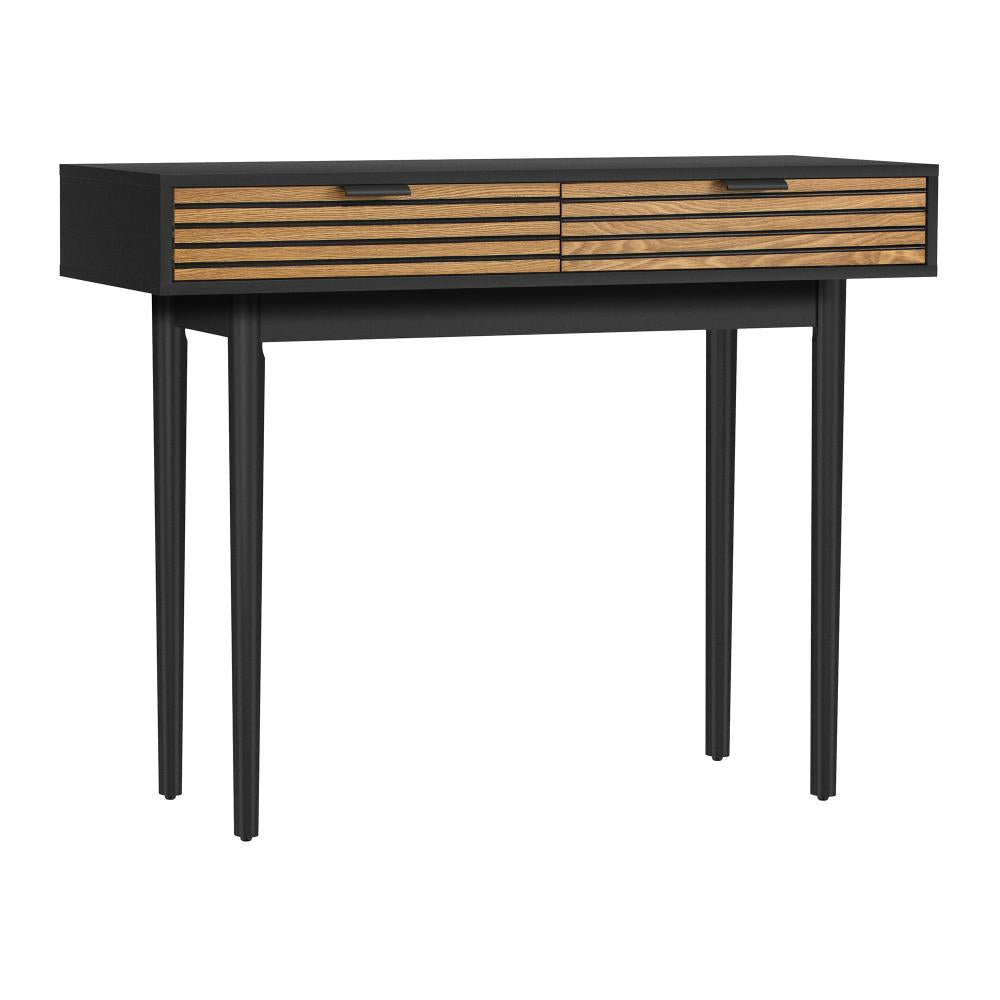 Oikiture Console Table, 100cm Entry Hallway Side Table with 2 Storage Drawer Display Desk Black-Console Table-PEROZ Accessories