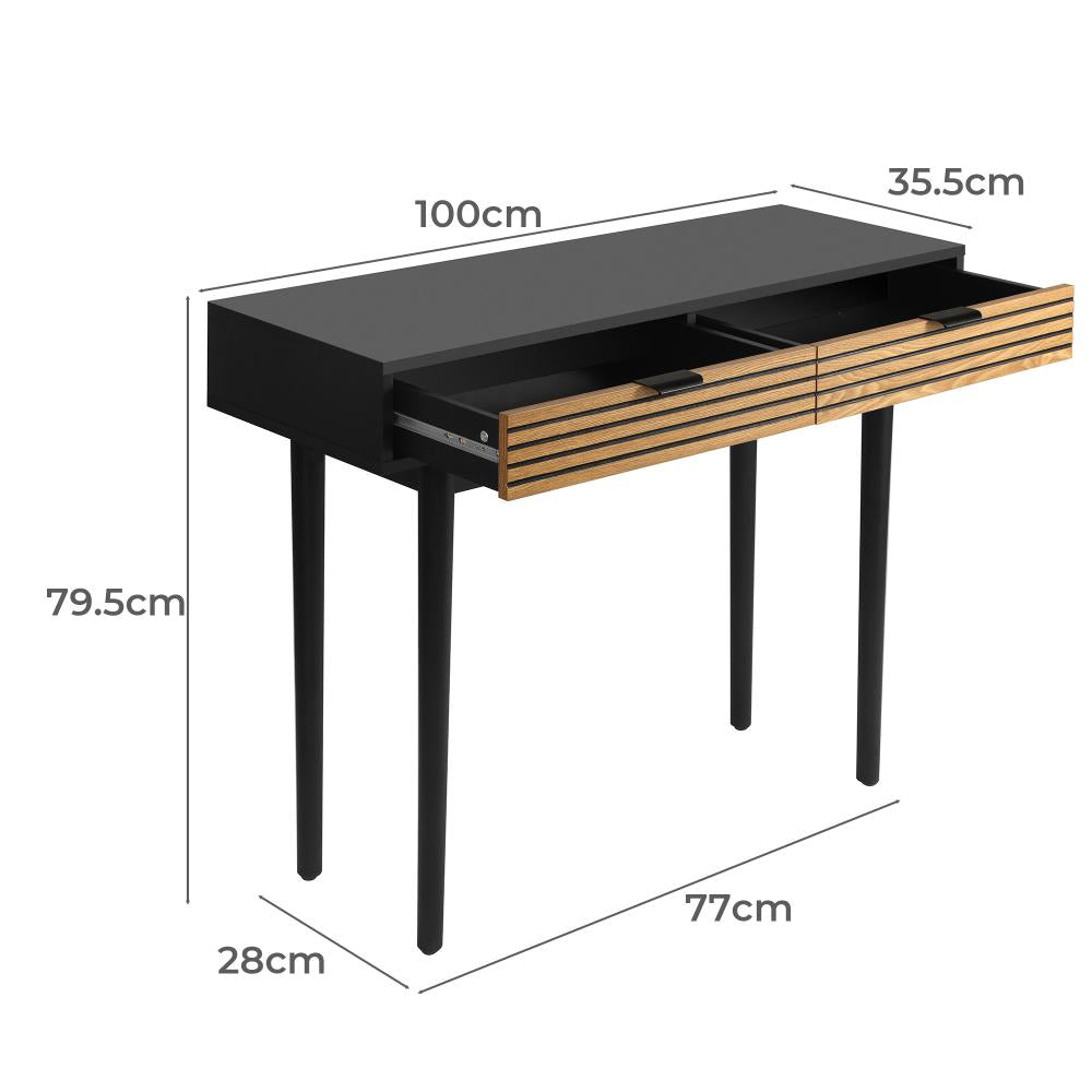 Oikiture Console Table, 100cm Entry Hallway Side Table with 2 Storage Drawer Display Desk Black-Console Table-PEROZ Accessories