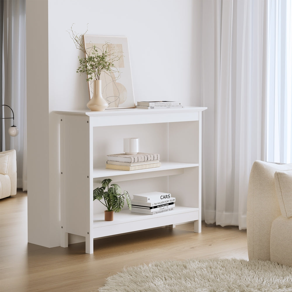 Oikiture 3-Tier Console Table Open Shelf Wooden White-Console Tables-PEROZ Accessories