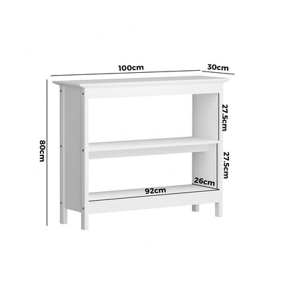 Oikiture 3-Tier Console Table Open Shelf Wooden White-Console Tables-PEROZ Accessories