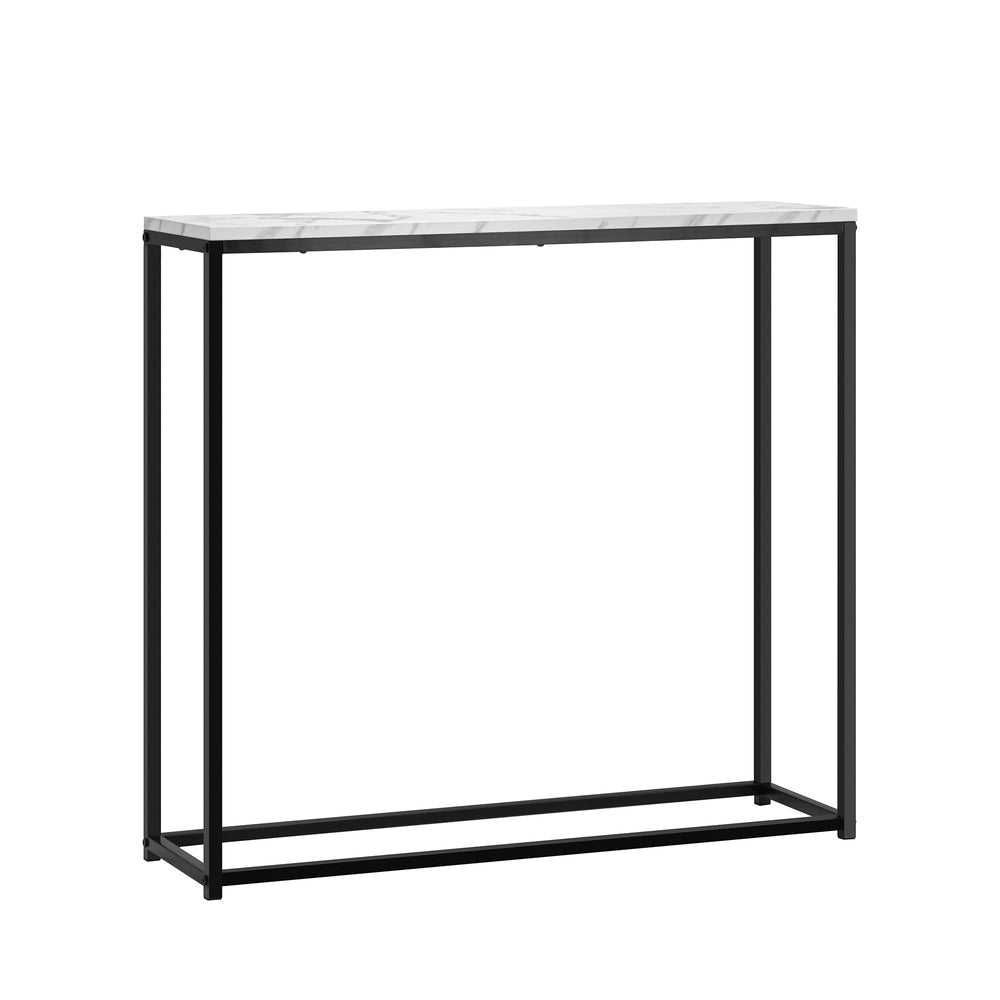 Oikiture Console Table Marble-look Iron Black&amp;White-Console Tables-PEROZ Accessories