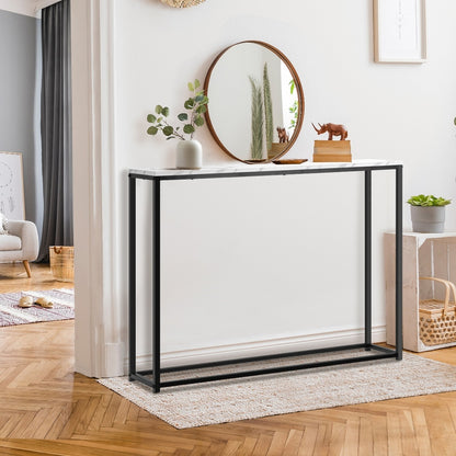 Oikiture Console Table Marble-look Iron Black&amp;White-Console Tables-PEROZ Accessories