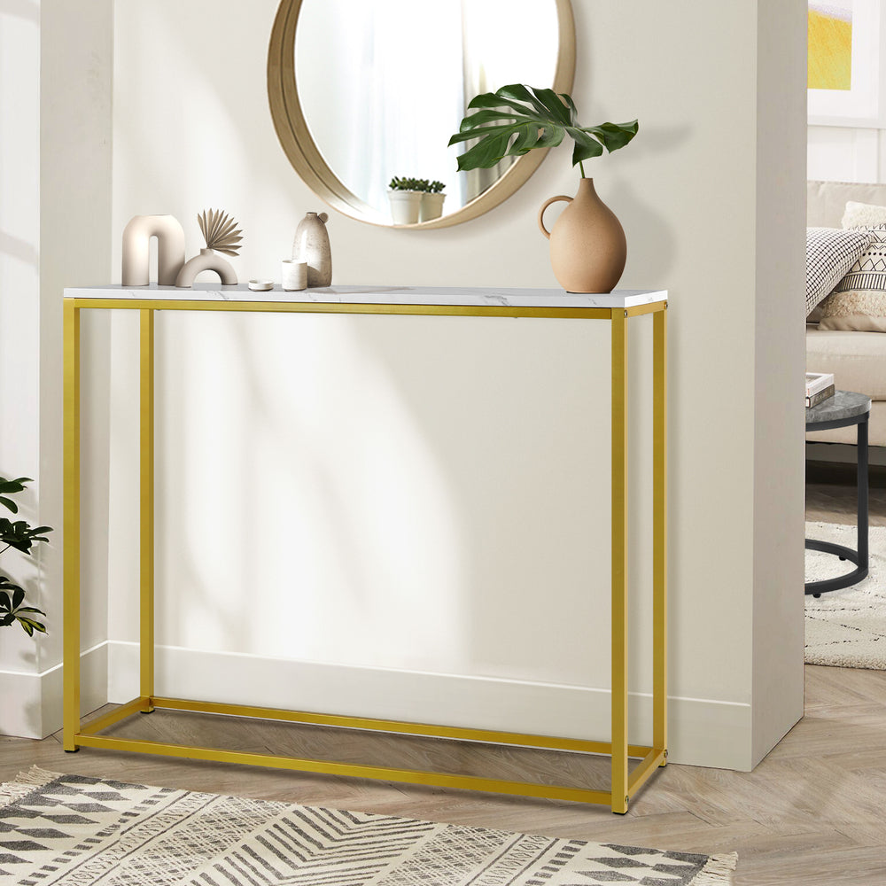 Oikiture Console Table Marble-look Iron Gold&amp;White-Console Tables-PEROZ Accessories