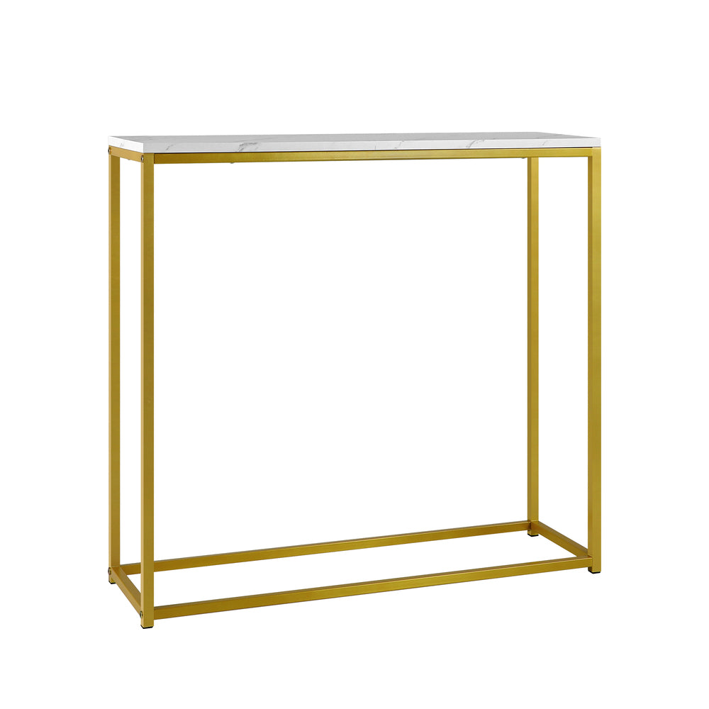 Oikiture Console Table Marble-look Iron Gold&amp;White-Console Tables-PEROZ Accessories