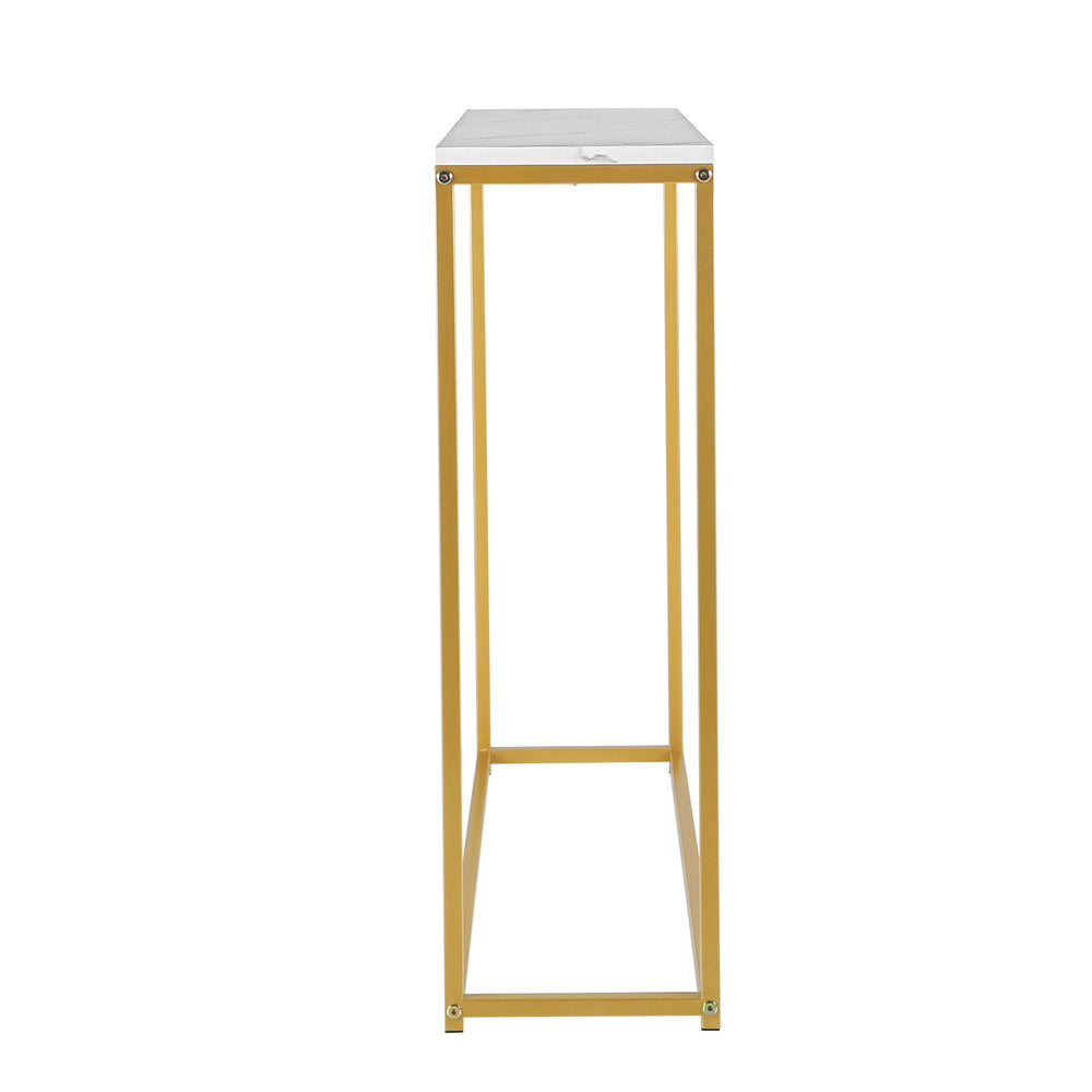 Oikiture Console Table Marble-look Iron Gold&amp;White-Console Tables-PEROZ Accessories