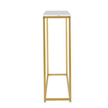 Oikiture Console Table Marble-look Iron Gold&amp;White-Console Tables-PEROZ Accessories